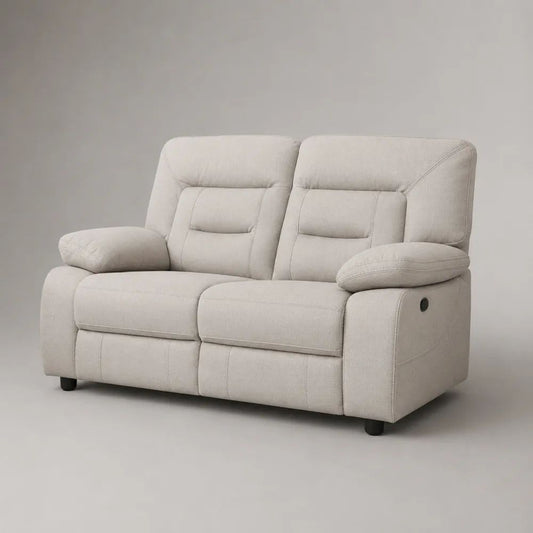 Divano reclinabile elettrico lineare a 2 posti in poliestere beige chiaro, 150 x 95 x 103 cm