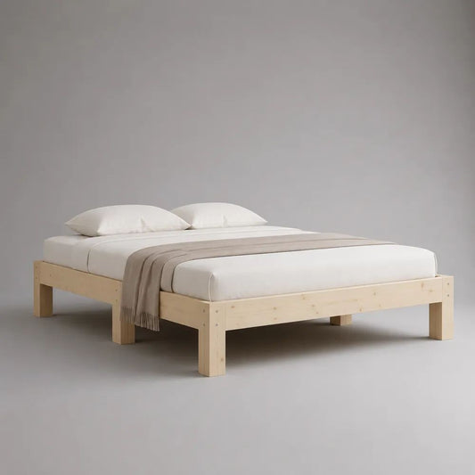Struttura letto matrimoniale in pino massello naturale con rete a doghe, materasso 160 x 200 cm, dimensioni 166 x 206 x 35 cm