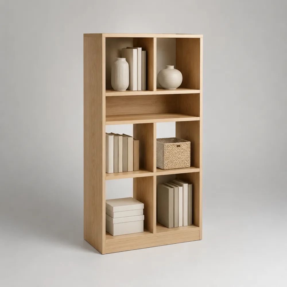 Libreria a 7 vani in pannello truciolare melaminico effetto rovere chiaro, 80 x 30 x 160 cm