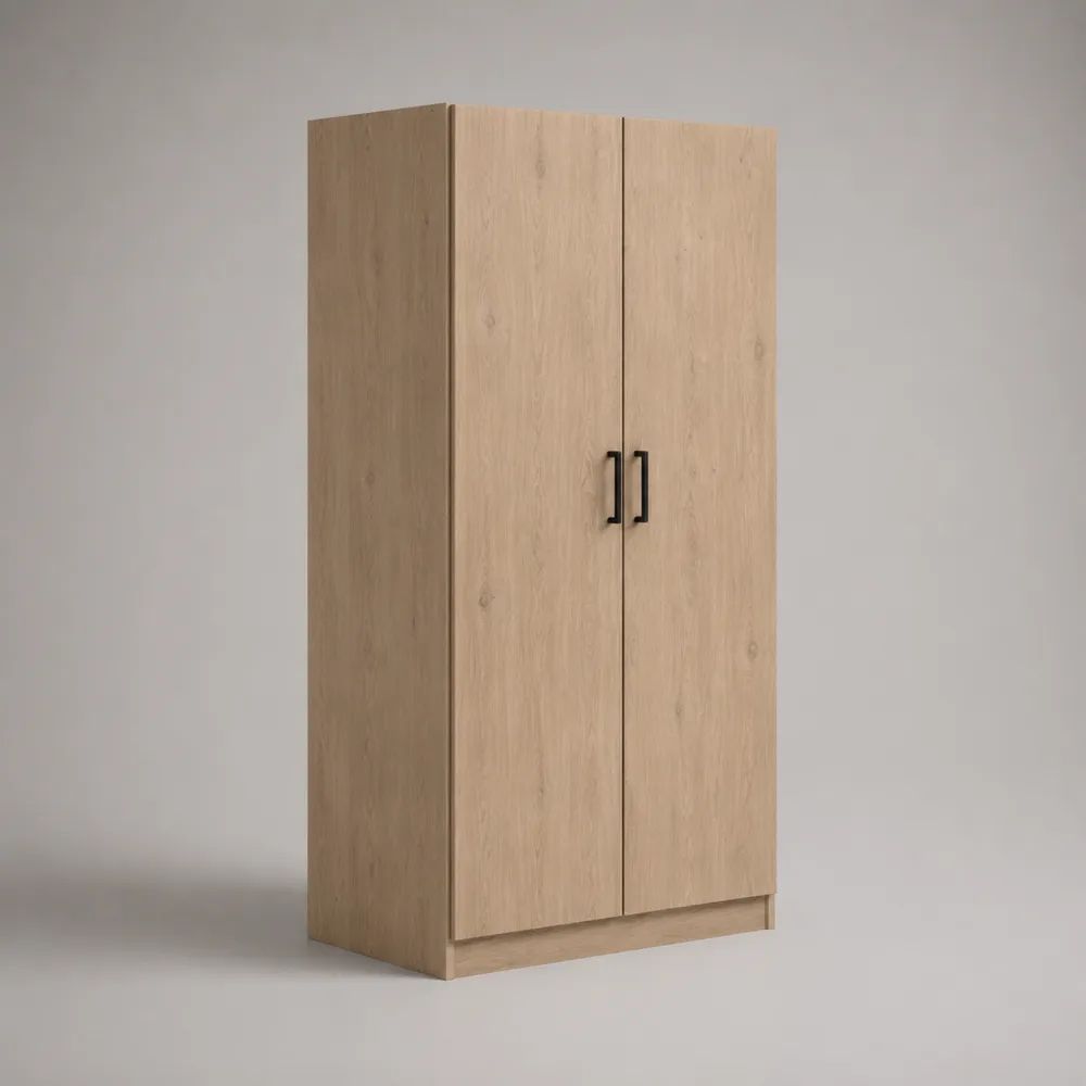 Armadio guardaroba in legno a 2 ante battenti, rovere naturale e nero, 80 x 50 x 180 cm