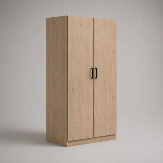 Armadio guardaroba in legno a 2 ante battenti, rovere naturale e nero, 80 x 50 x 180 cm