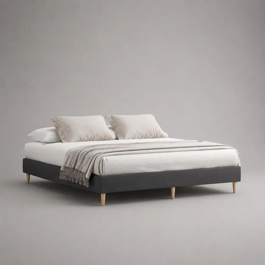 Letto matrimoniale imbottito grigio scuro 168 × 208 × 35 cm, per materasso 160 × 200 cm, con rete a doghe e gambe in legno