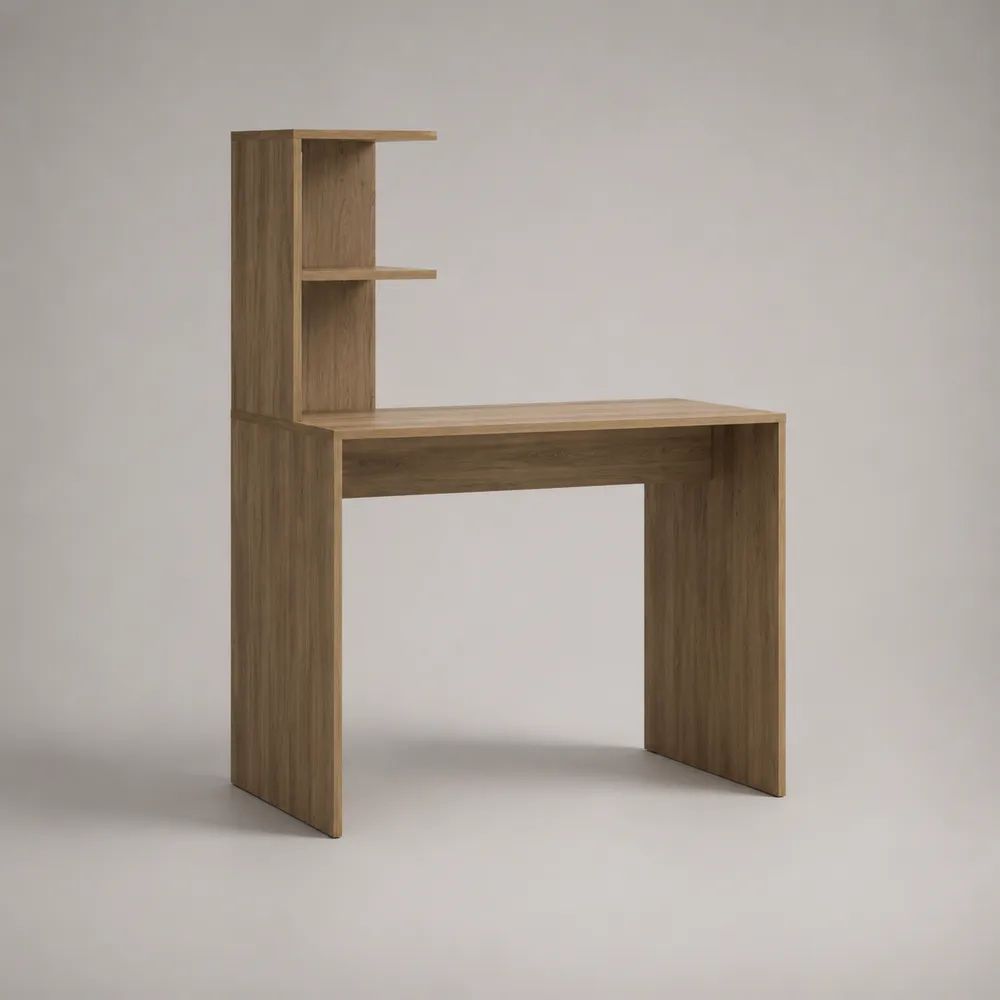 Scrivania rettangolare con libreria integrata in pannello truciolare melaminico, rovere naturale, 100 x 50 x 140 cm