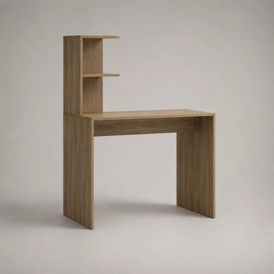 Scrivania rettangolare con libreria integrata in pannello truciolare melaminico, rovere naturale, 100 x 50 x 140 cm