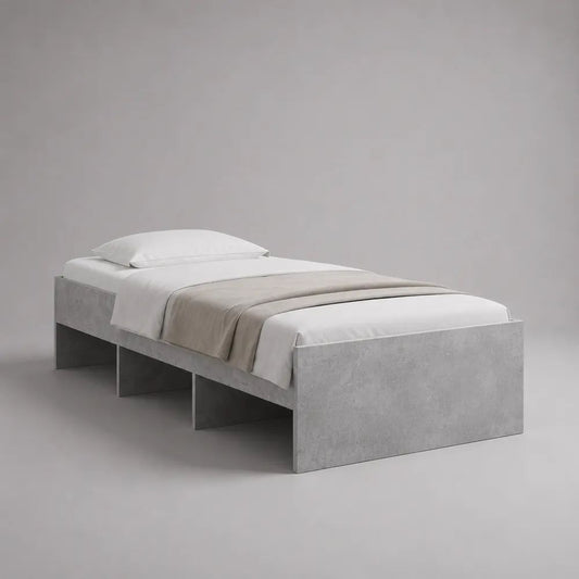 Letto singolo in legno effetto cemento grigio, 96 x 206 x 50 cm, per materasso 90 x 200 cm