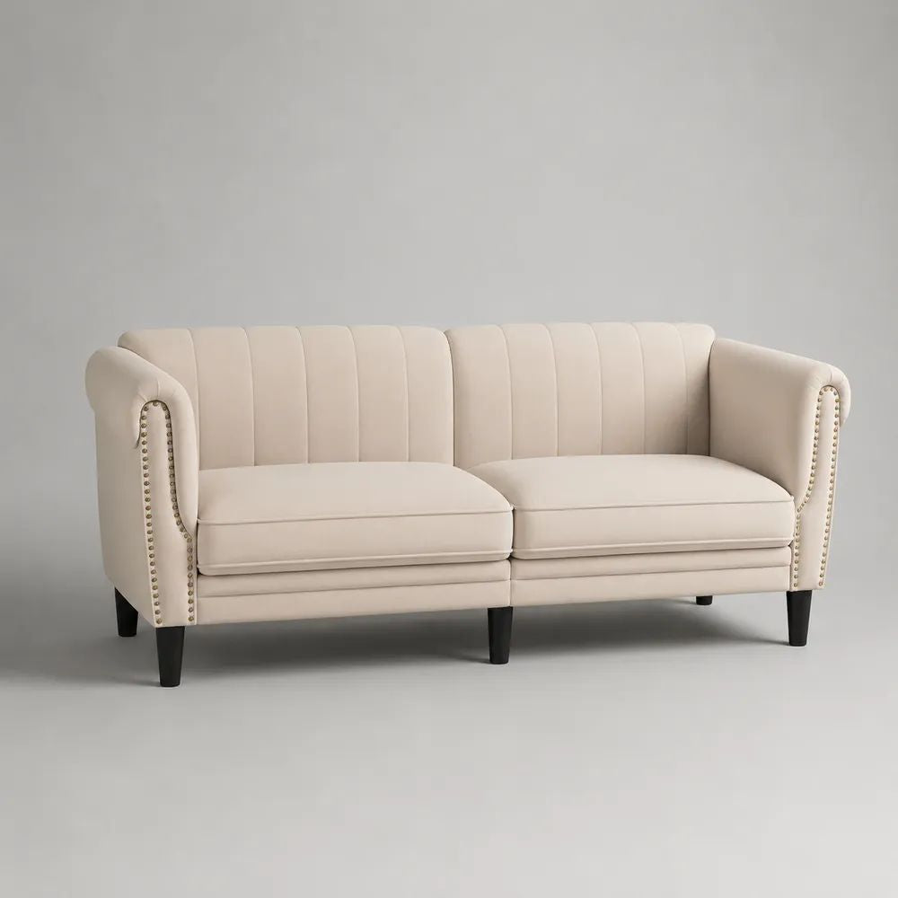Divano lineare a 3 posti in poliestere beige, 190 × 80 × 84 cm