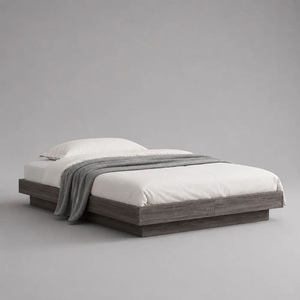 Letto matrimoniale a piattaforma in pannello truciolare melaminico grigio rovere, 166 x 206 x 30 cm, per materasso 160 x 200 cm, senza testiera