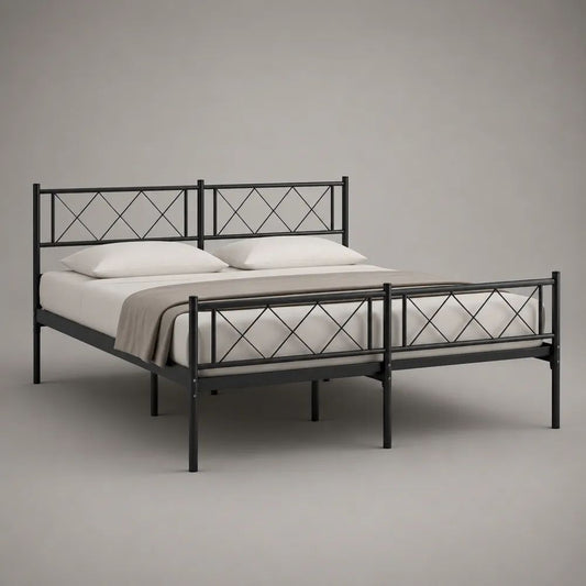 Set di 2 letti singoli 90 x 200 cm in acciaio nero con testiere e pediere geometriche